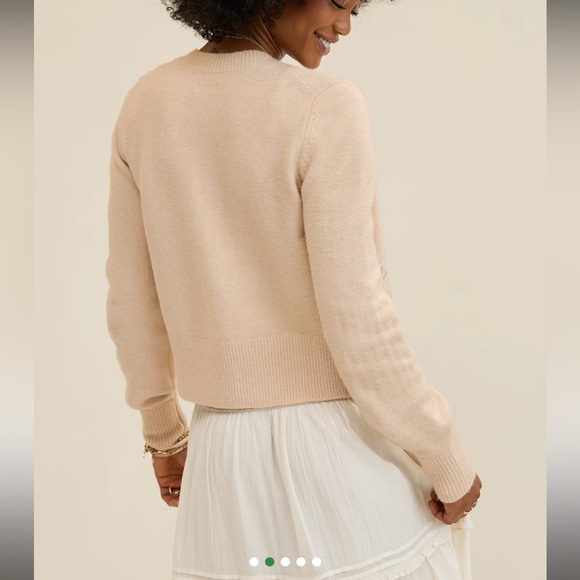 Aerie Softest Classic Cream Cardigan with Floral Embroidery in Sandbar - Picture 2 of 6